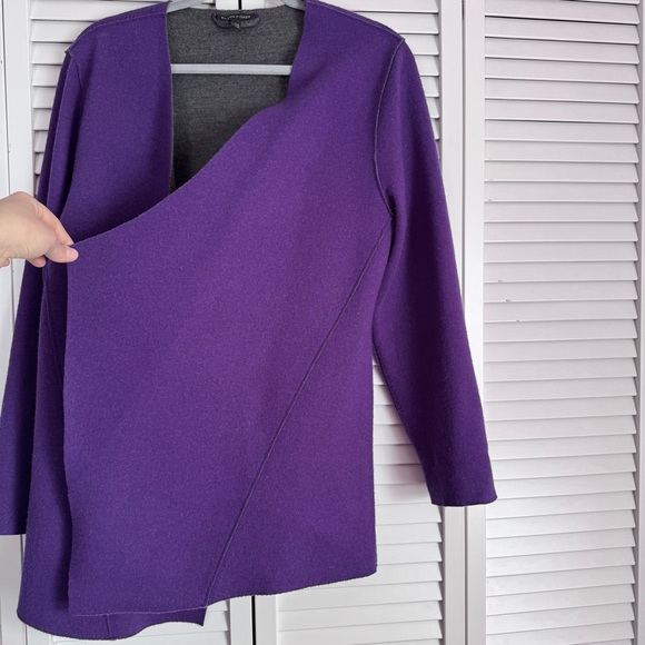 Eileen Fisher Merino Wool Felted Open Front Cardigan Sweater Purple Gray Large - Picture 5 of 7